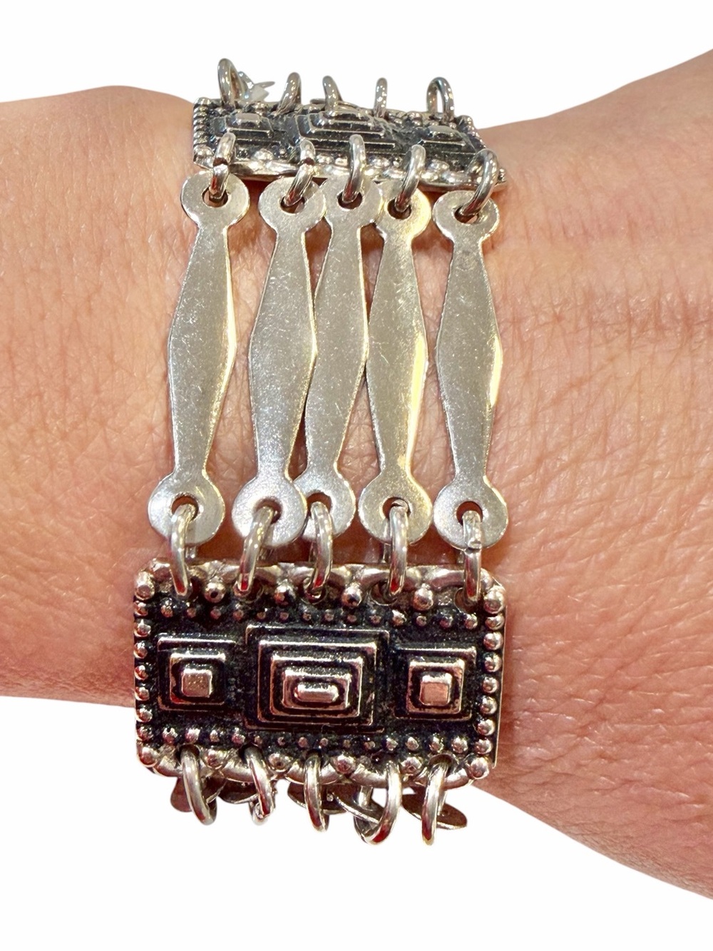 Vintage 1950s Far Fan Mexican Sterling Silver
Panel Bracelet Very Rare